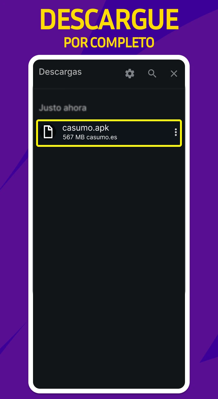 Espera la descarga completa del archivo APK oficial de Casumo asegurando una conexion estable e internet rapido.