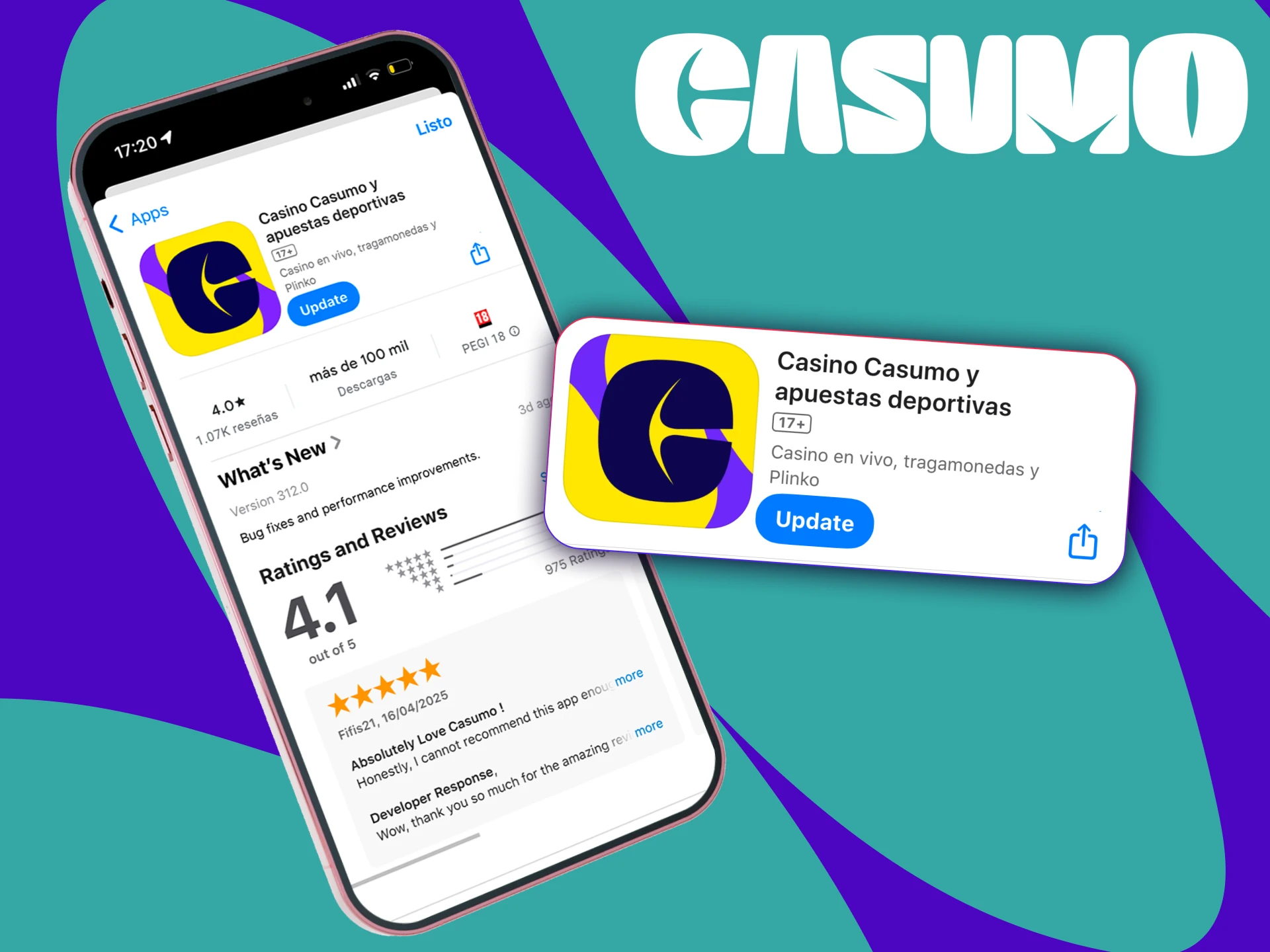 Actualiza la aplicacion oficial Casumo fácilmente siguiendo la notificacion para descargar la ultima version disponible.