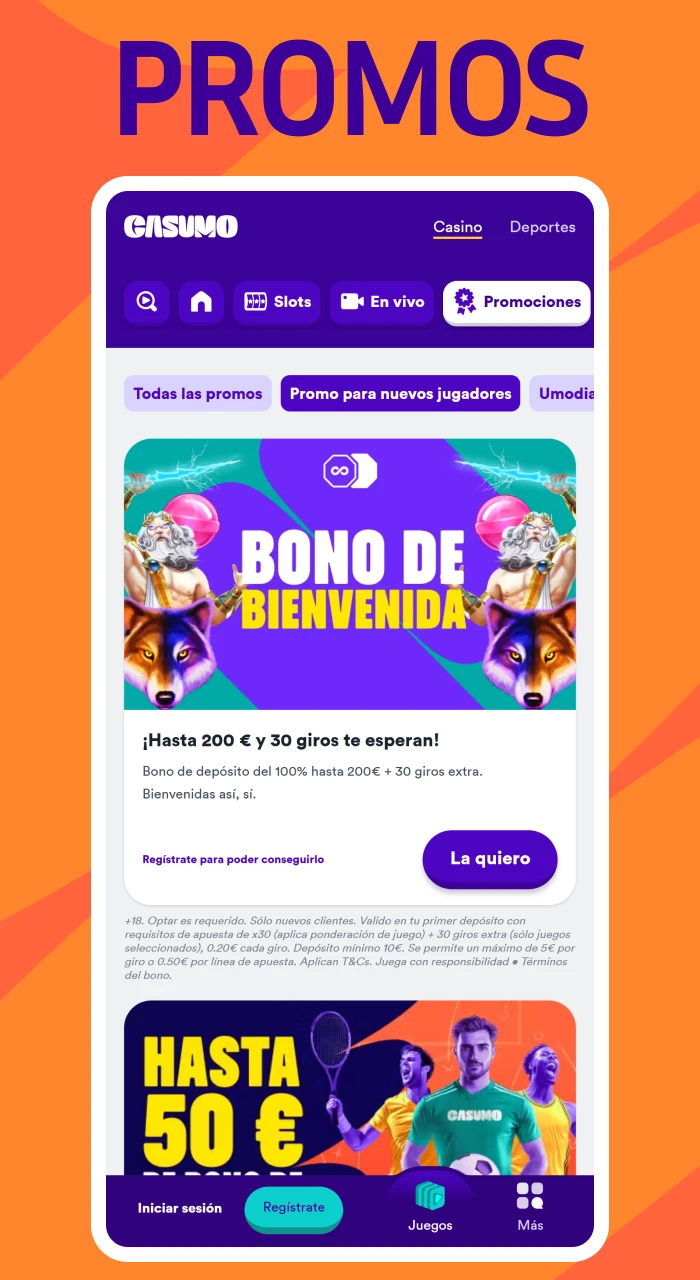Pagina de promociones en el casino oficial Casumo con bonos y ofertas especiales para nuevos y actuales jugadores.