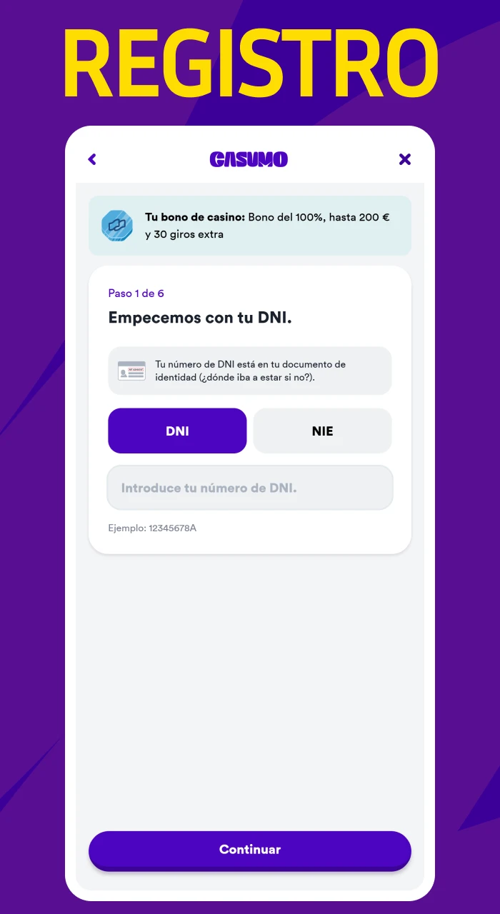 Formulario de registro en el sitio oficial Casumo para crear una cuenta nueva facilmente.