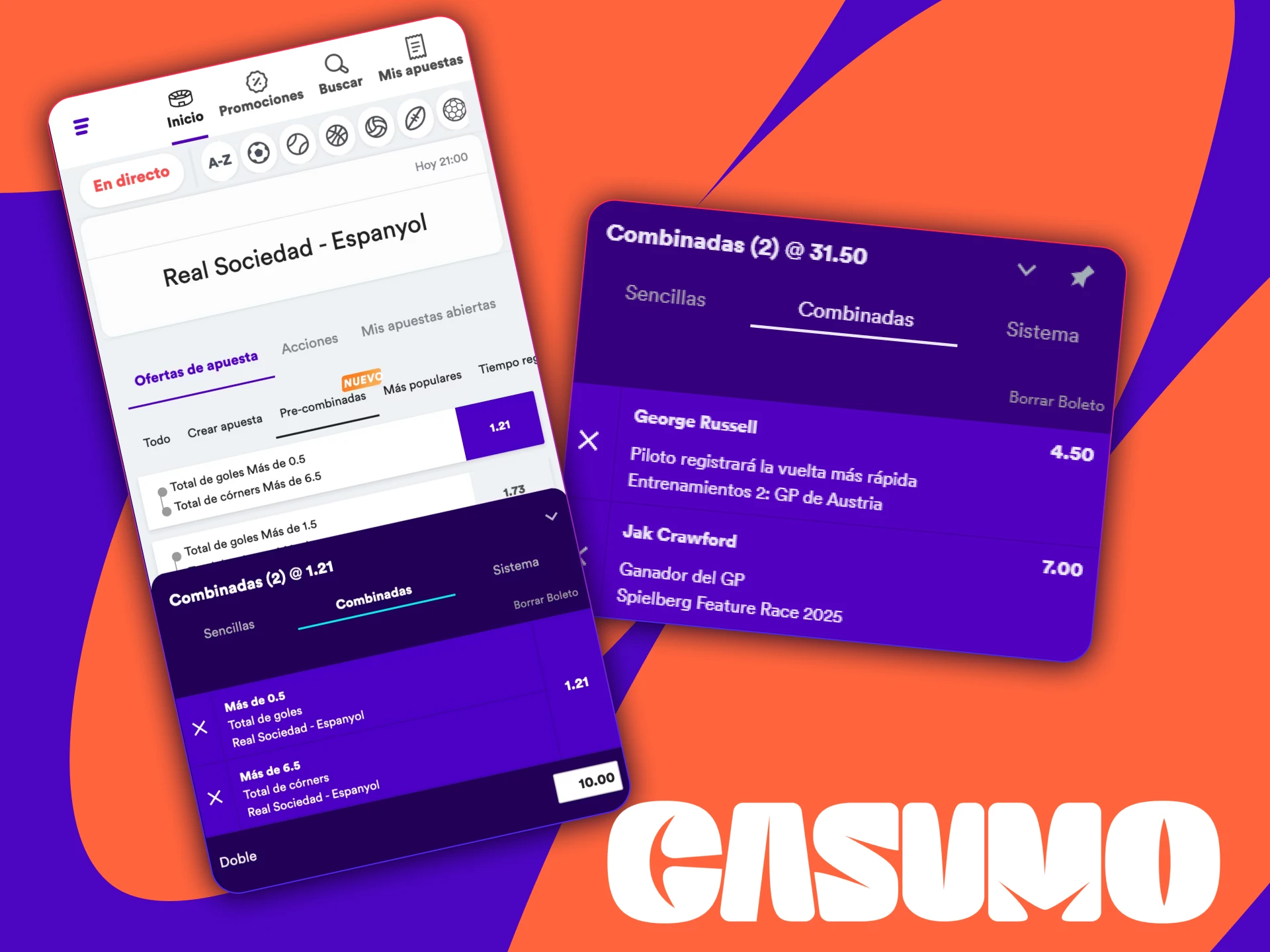 Haz apuestas rápidas con las opciones precombinadas del casino oficial Casumo.