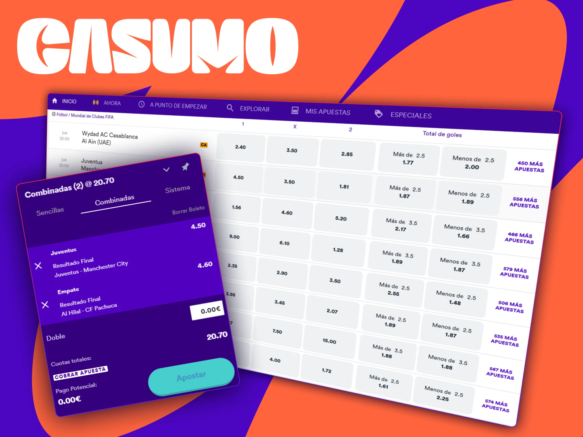 El Creador de Apuestas en el sitio oficial Casumo permite combinar varios resultados deportivos en una sola apuesta personalizada.